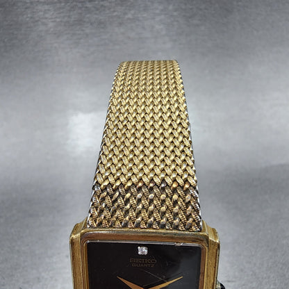 Seiko Tank Watch Men 25mm Black Dial Gold Tone Rectangle 7430-5499 New Batt