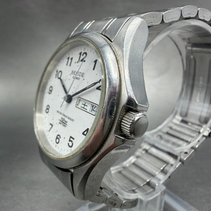 Casio Beside Watch Men 35mm Silver Dial Steel Daydate Round BES-105 New BatteryA2