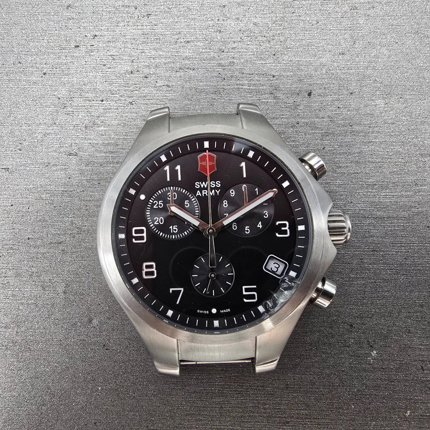 Swiss Army Base Camp Chronograph Watch Men 40mm Black Dial Steel 24722 New Batt0