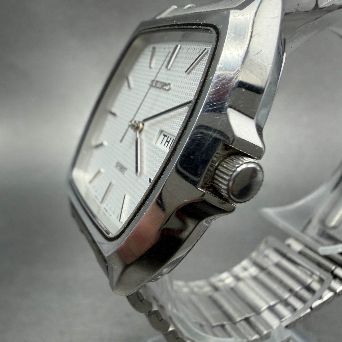 Seiko Spirit Watch Men 32mm Silver Dial Silver Tone Daydate 7N43-5040 PARTS VTG3