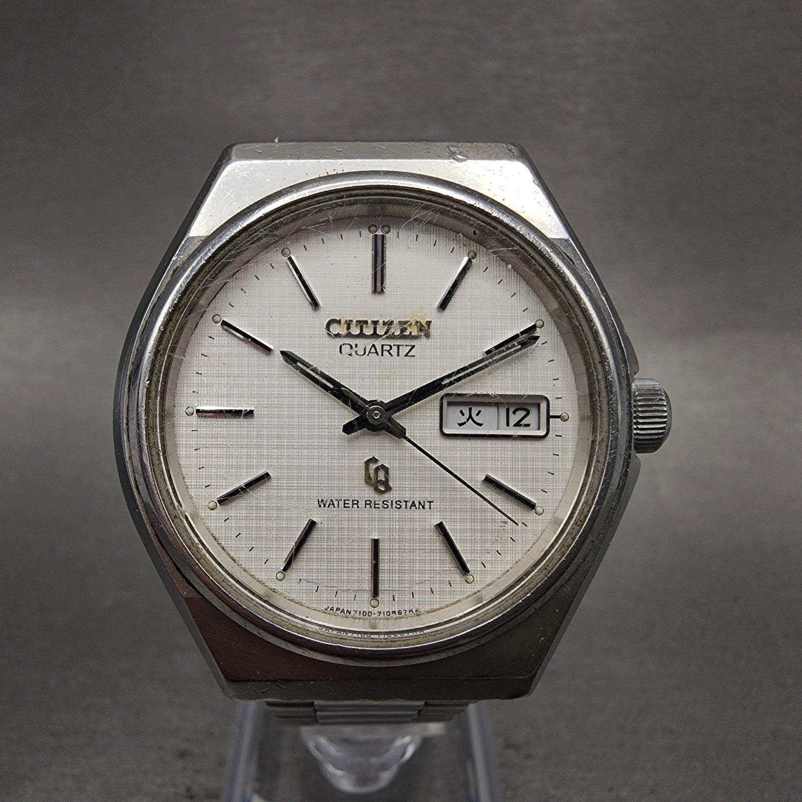 Citizen CQ Watch Men 38mm White Dial Silver Tone Daydate 4730160 PARTS0