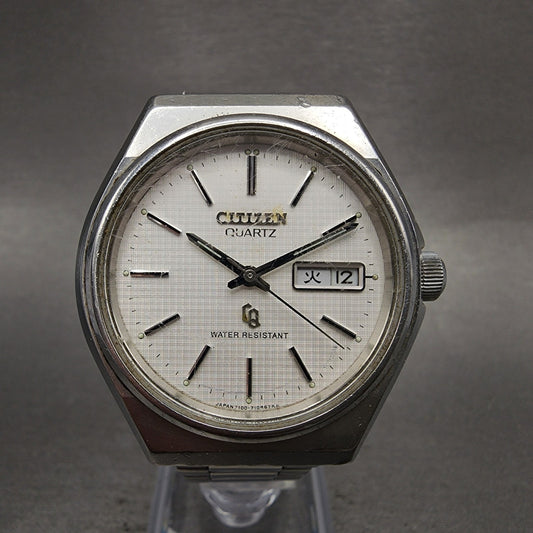 Citizen CQ Watch Men 38mm White Dial Silver Tone Daydate 4730160 PARTS0