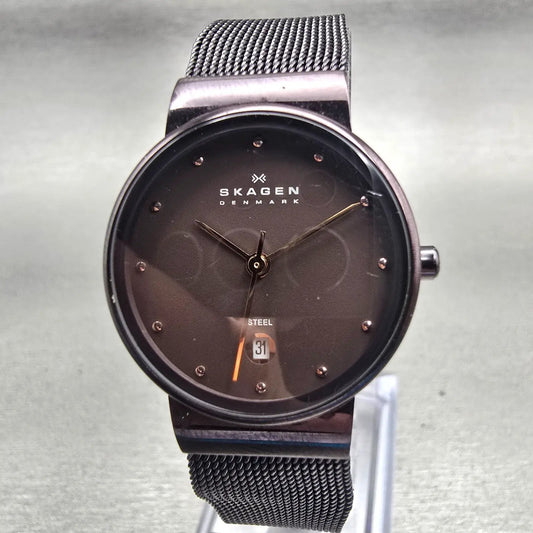 Skagen Denmark Watch Women 26mm Brown Dial Brown Tone Date Round 355SDD New Batt0