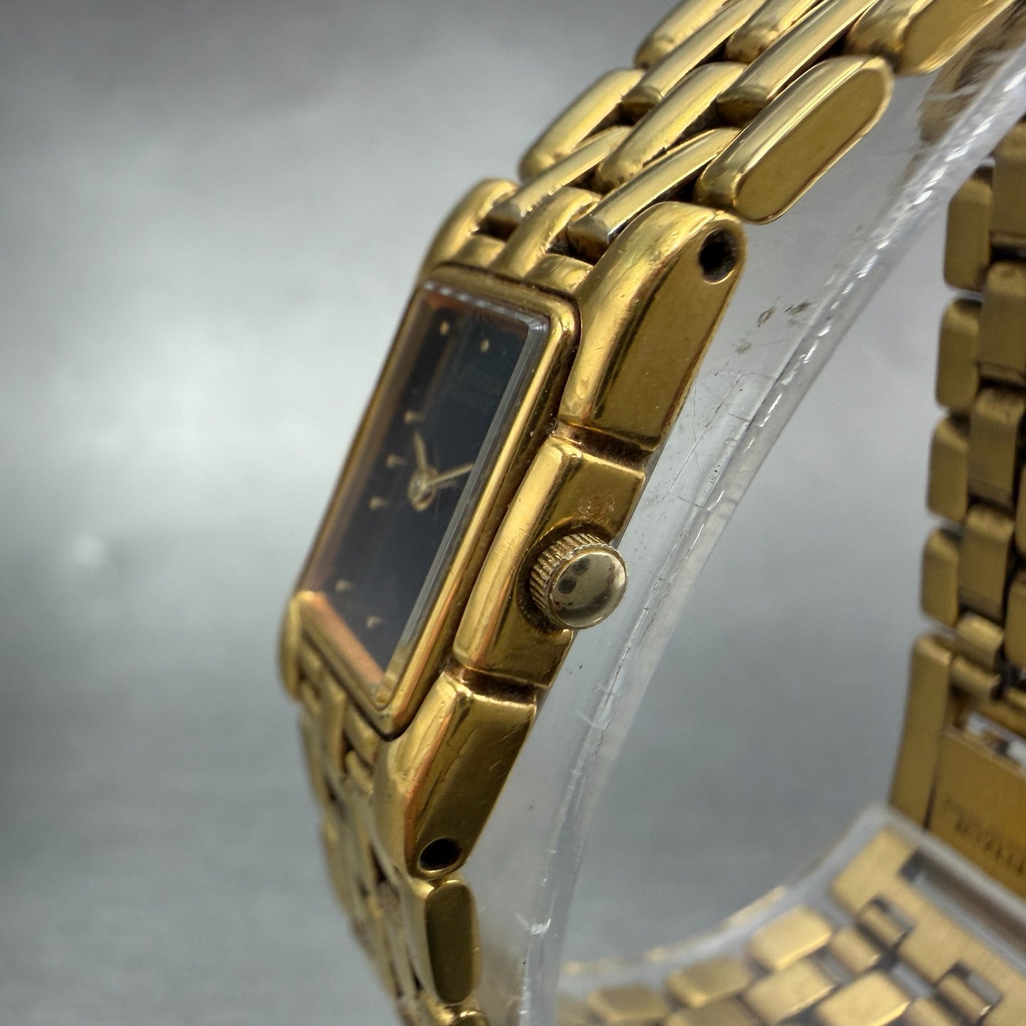 Citizen CQ Tank Watch Women 14mm Black Dial Gold Tone Rectangle New Battery VTG72