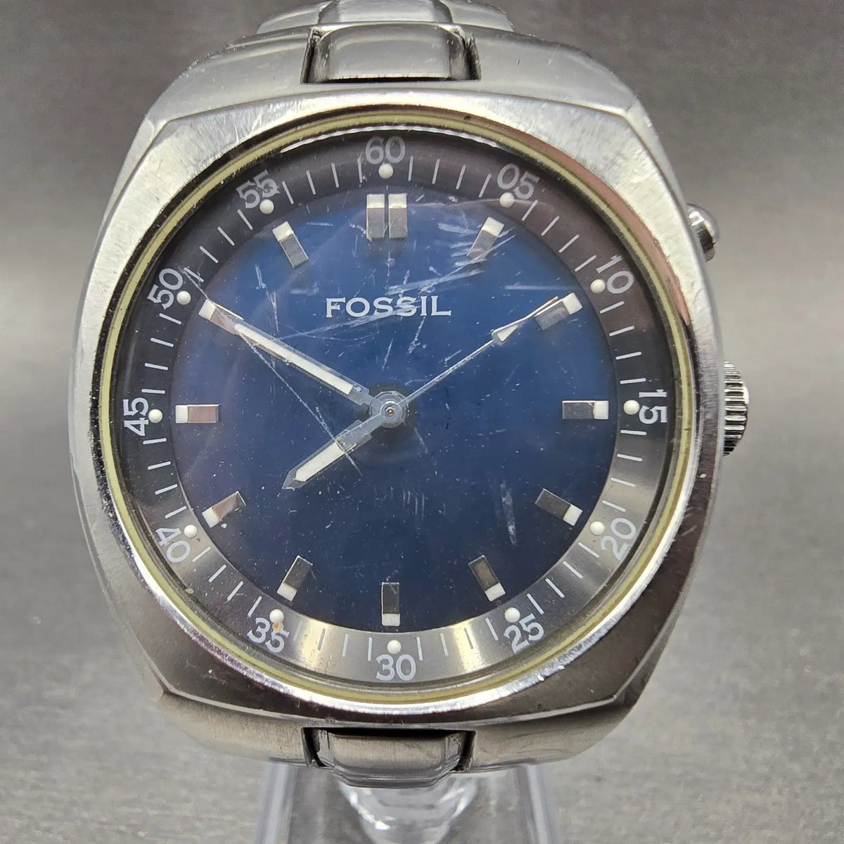 Fossil Blue Watch Men 39mm Blue Dial Silver Tone Round AM-3604 New Battery0