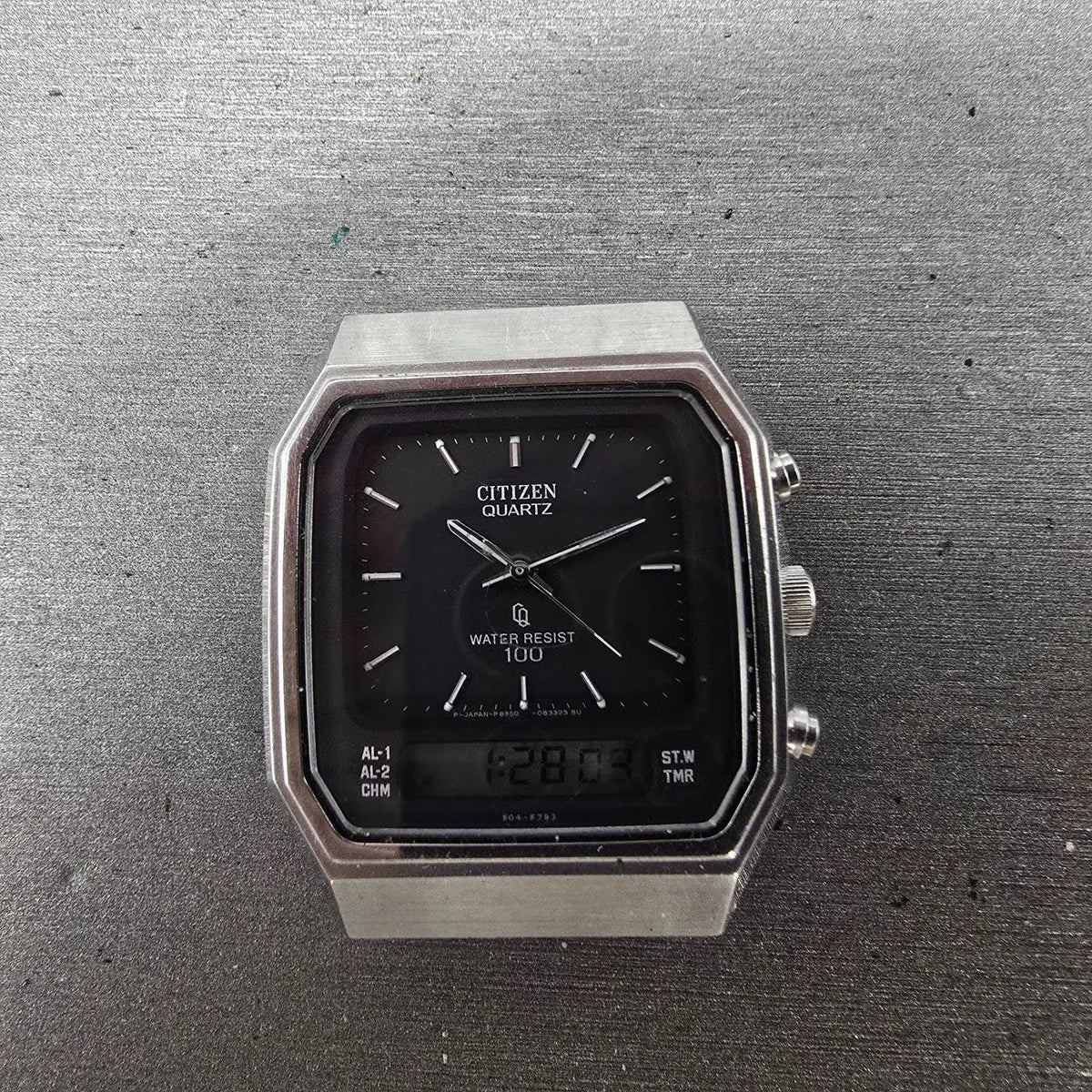 Citizen Analog Digital Watch Men 34mm Black Steel Alarm Chrono 8950-085493 PARTS0