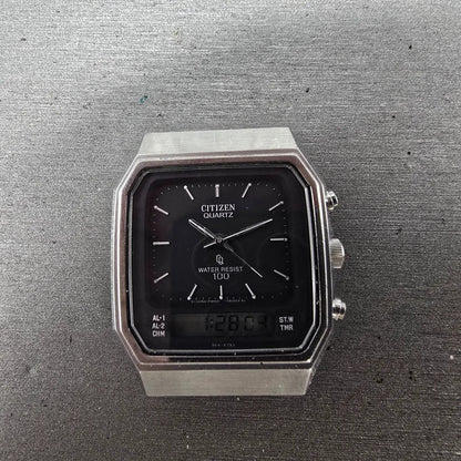 Citizen Analog Digital Watch Men 34mm Black Steel Alarm Chrono 8950-085493 PARTS0