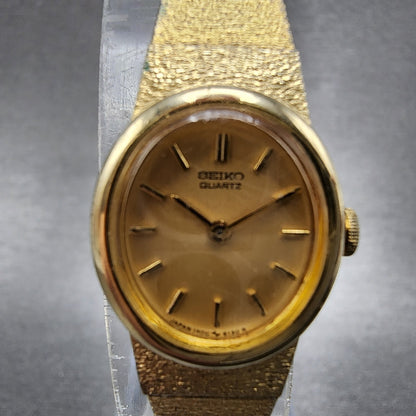 Seiko Watch Women 17mm Gold Dial Gold Tone Oval 1400-8339 New Battery