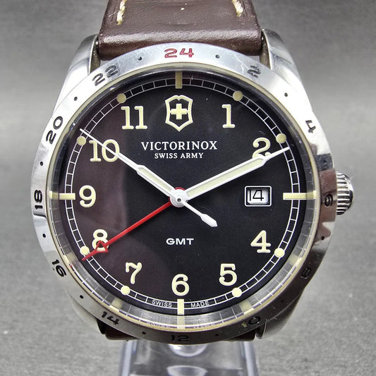 Victorinox Swiss Army Infantry GMT Watch Men 39mm Black Dial Steel Date New Batt0