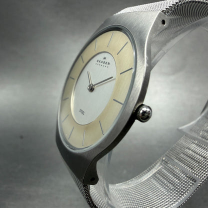 Skagen Watch Men 34mm Silver Dial Silver Tone Round Mesh Band 233LSS New Battery2