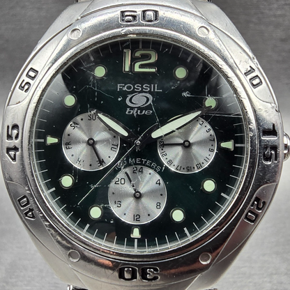 Fossil Blue Watch Men 40mm Green Dial Silver Tone Daydate Round BQ-9120 New Batt1