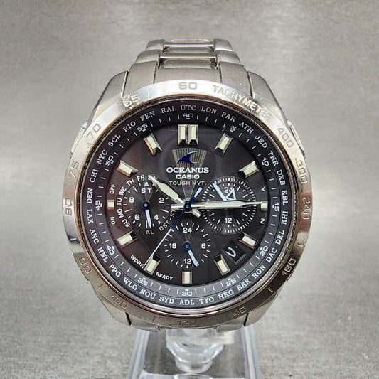Casio Oceanus OCWT600 Watch Men 44mm Black Dial Titanium Chrono Solar Works0