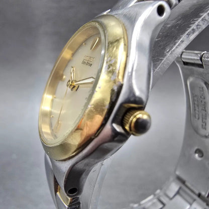 Citizen Eco-Drive Watch Women 25mm Cream Dial Two Tone Date Round Works JP2