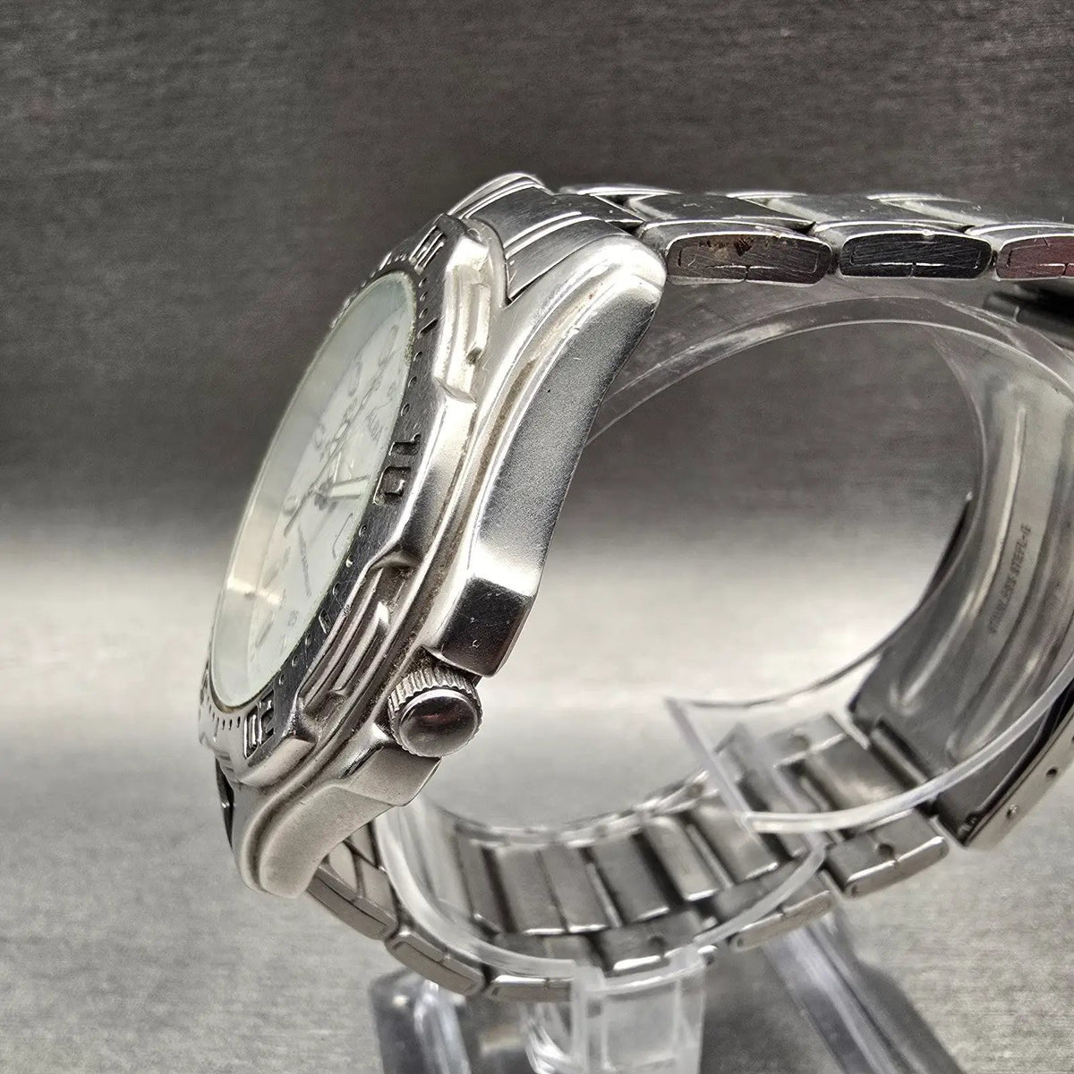 Seiko Alba Watch Men 41mm White Dial Silver Tone Daydate Round V743-8B60 New Bat2