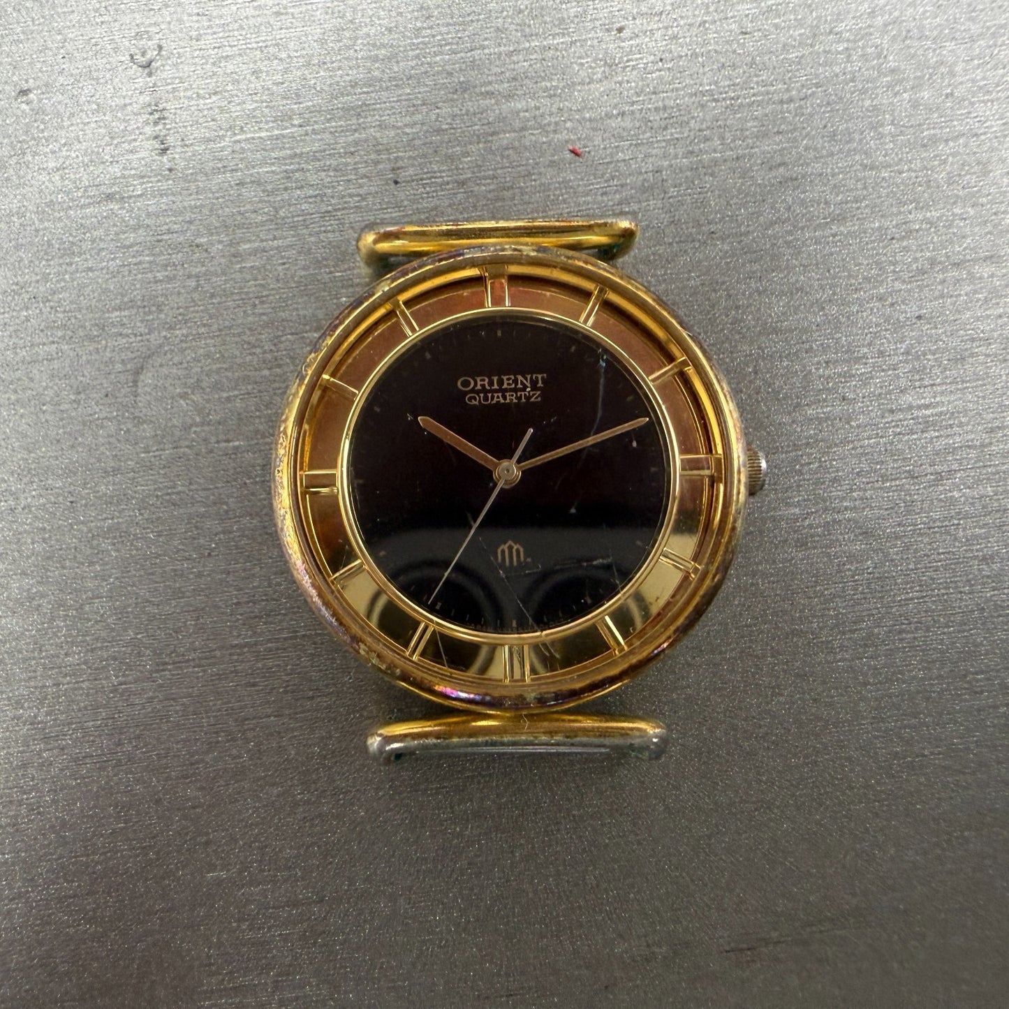Orient Watch Men 31mm Black Dial Gold Tone Round I515406-00 PARTS Vintage0