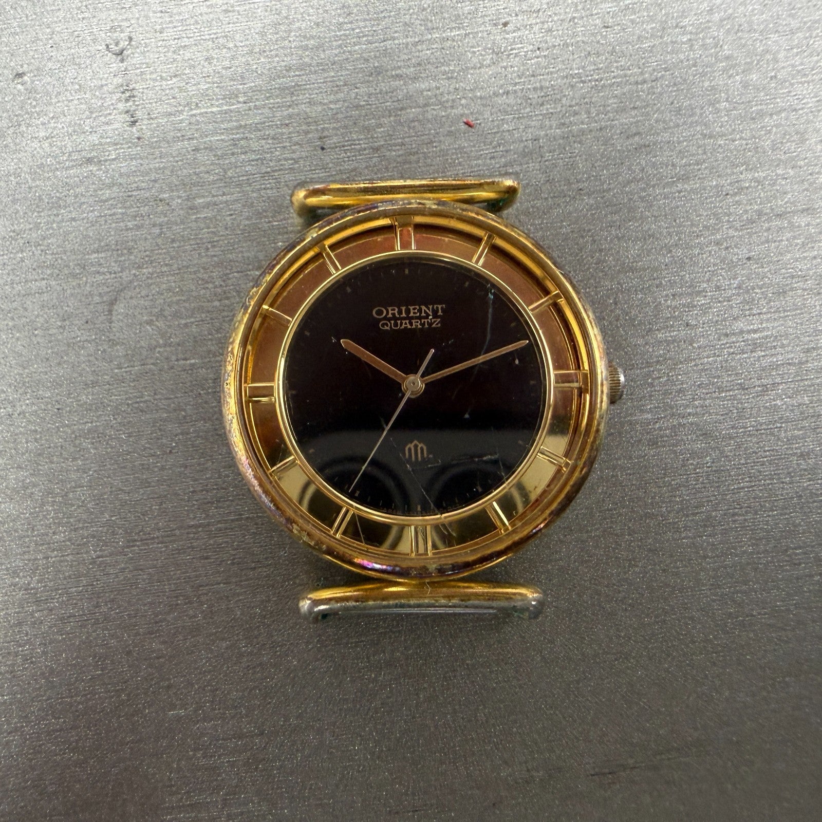 Orient Watch Men 31mm Black Dial Gold Tone Round I515406-00 PARTS Vintage0