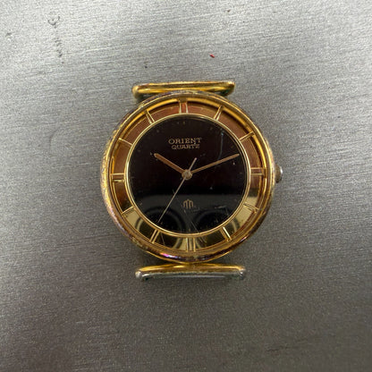Orient Watch Men 31mm Black Dial Gold Tone Round I515406-00 PARTS Vintage0