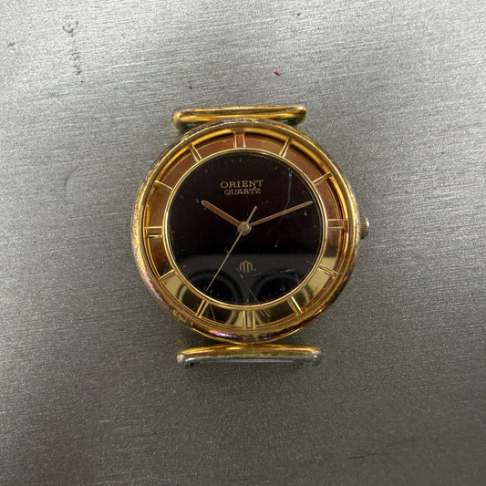 Orient Watch Men 31mm Black Dial Gold Tone Round I515406-00 PARTS Vintage0