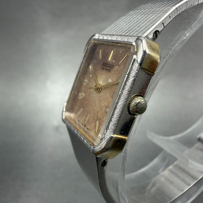 Seiko Tank Watch Women 18mm Silver Dial Silver Tone 7321-5810 New Battery VTG2