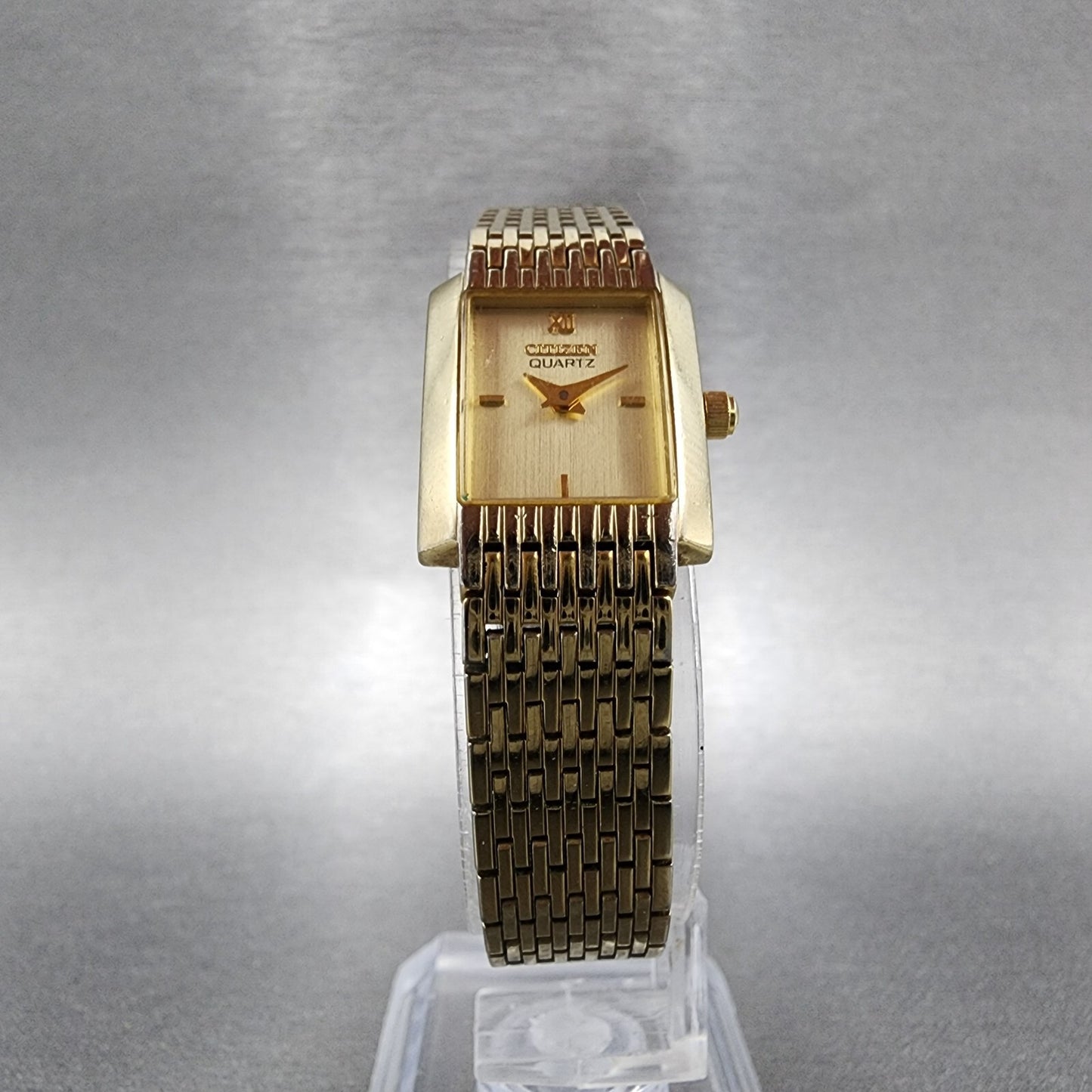 Citizen Tank Watch Women 17mm Champagne Dial Gold Tone Rectangle New Battery5