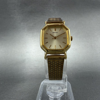 Seiko Watch Women 20mm Champagne Dial Gold Tone Octagon 4n21-5022 New Battery5
