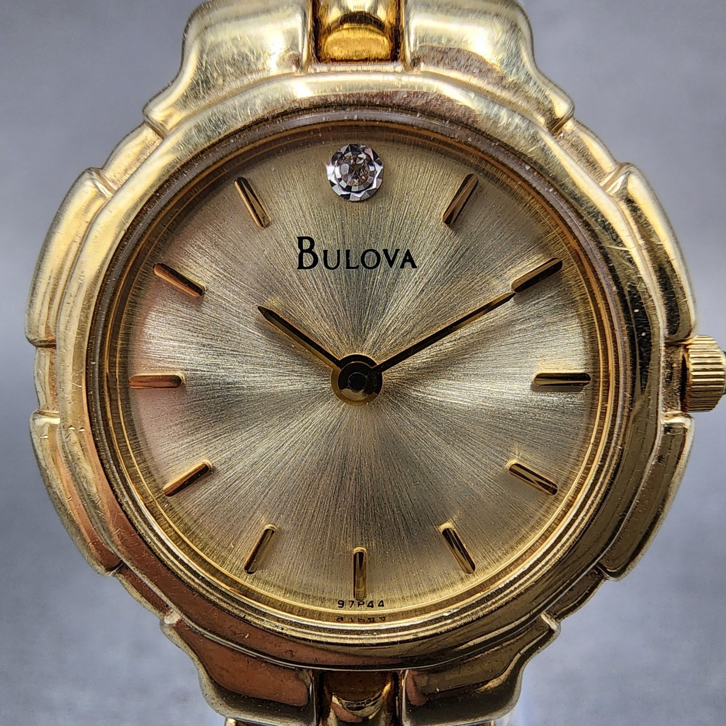 Bulova Watch Women 26mm Gold Dial Gold Tone Round 97P44 New Battery VTG1