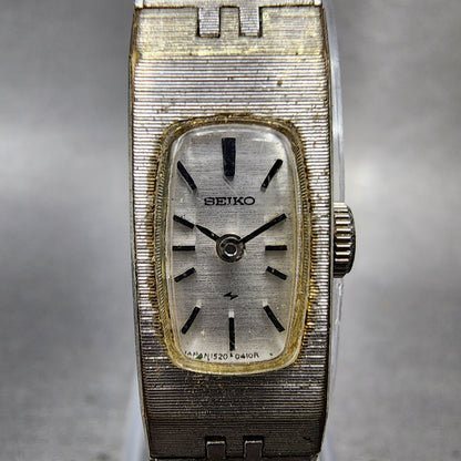 Seiko Tank Watch Women 12mm Silver Dial Silver Tone Rectangle Manual Wind Runs1