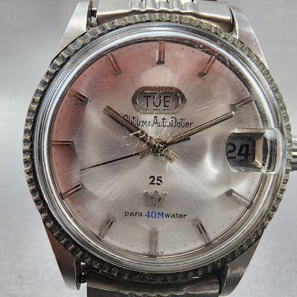 Citizen Auto Dater Watch Men 37mm Silver Dial Steel Daydate Round Automatic Run