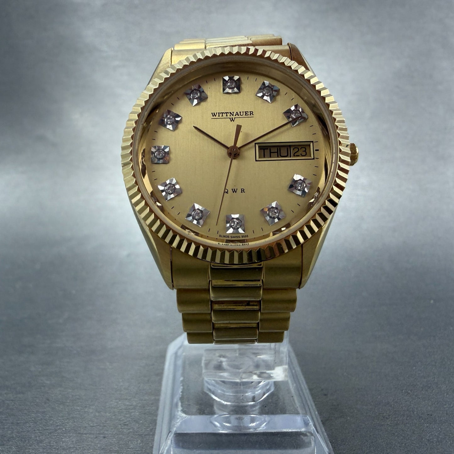 Wittnauer President Watch Men 35mm Champagne Dial Gold Tone Daydate New Battery5