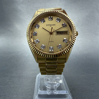 Wittnauer President Watch Men 35mm Champagne Dial Gold Tone Daydate New Battery5
