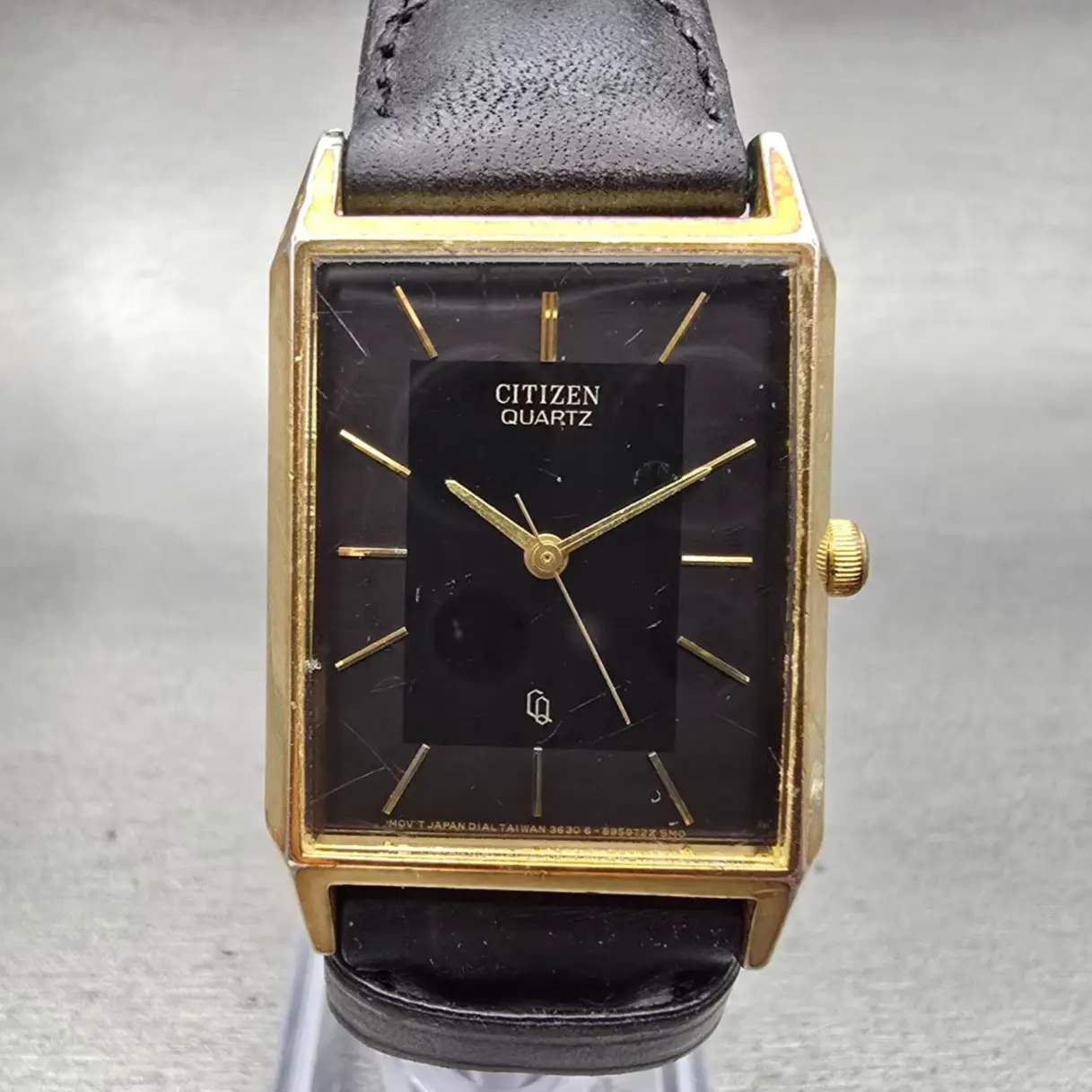 Citizen CQ Watch Men 25mm Black Dial Gold Tone Rectangle 3630-890825 New Battery0