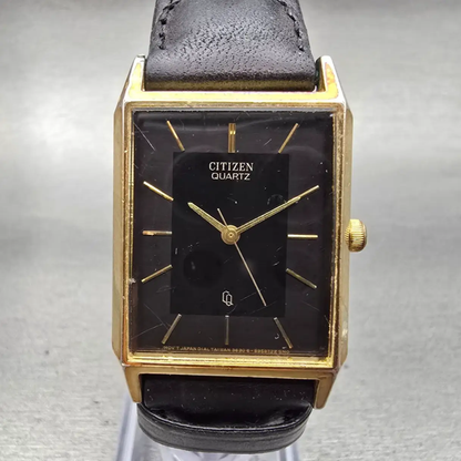 Citizen CQ Watch Men 25mm Black Dial Gold Tone Rectangle 3630-890825 New Battery0