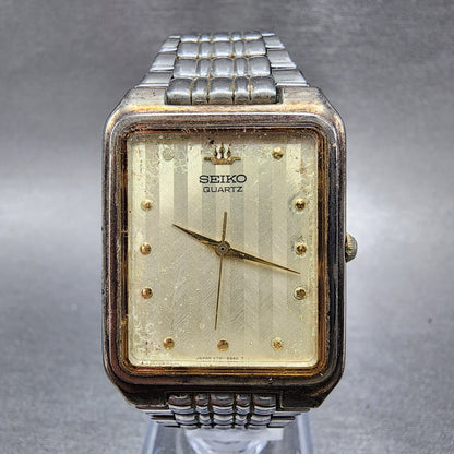 Seiko Tank Watch Men 27mm Champagne Dial Silver Tone Rectangle V701-5K90 PARTS