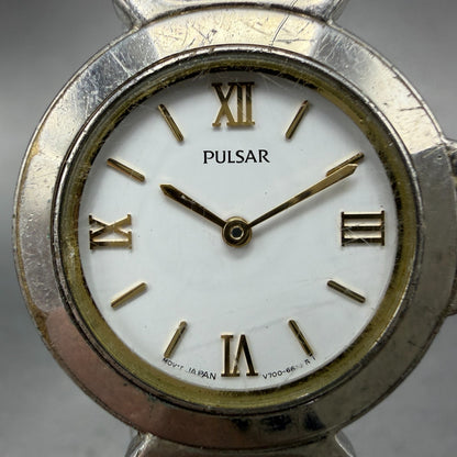 Pulsar Watch Women 28mm White Dial Two Tone Round V700-6330 New Battery1