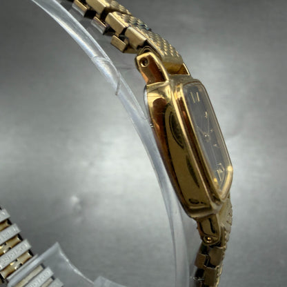 Seiko Watch Women 17mm Black Dial Gold Tone Rectangle 1N00-5K29 New Battery VTG3