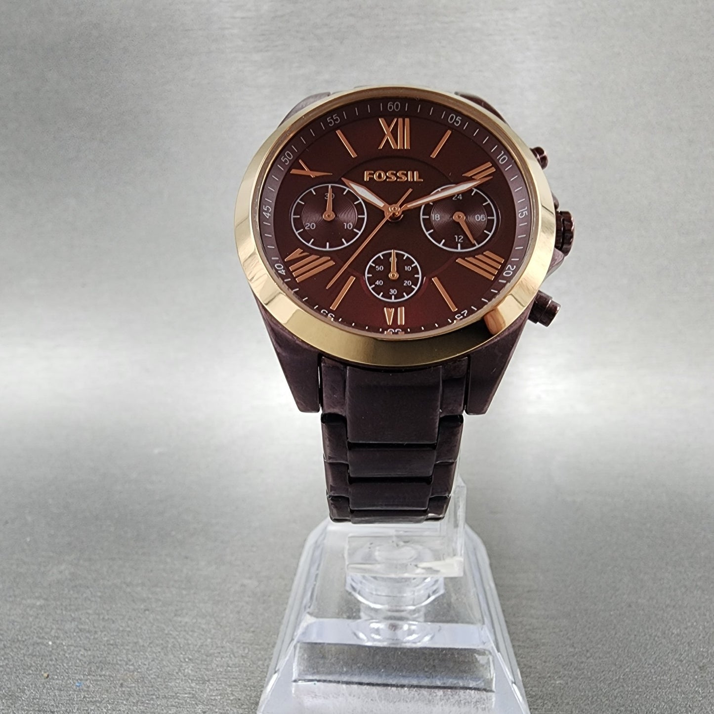 Fossil Modern Courier Watch Women 36mm Brown Dial Purple Tone Chrono New Battery5
