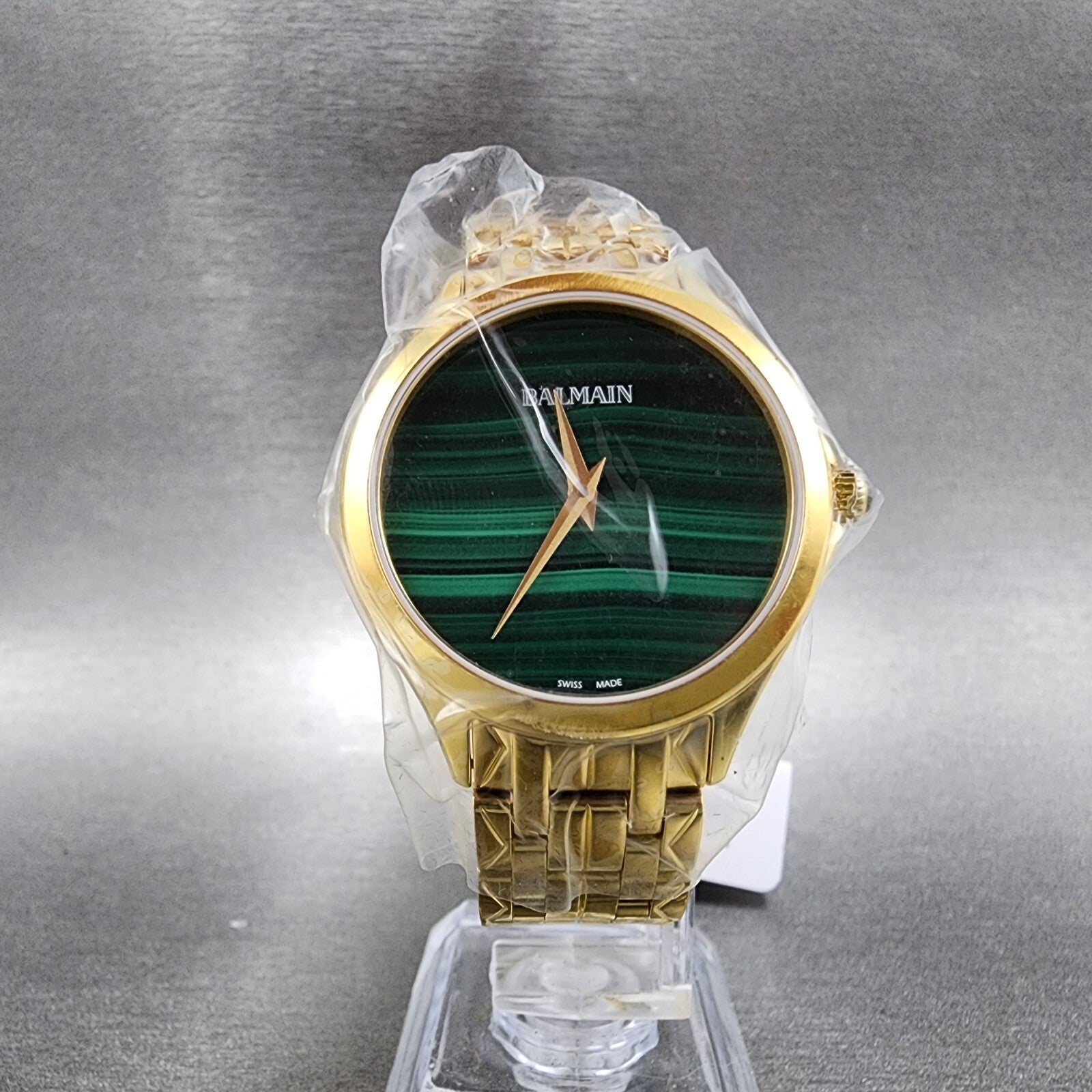 Balmain Flamea Watch Women 34mm Green Malachite Dial Gold Tone Round B4790.33.756