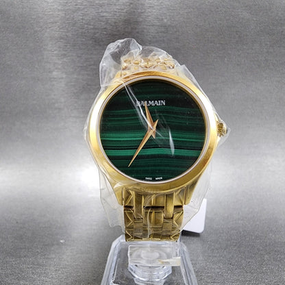 Balmain Flamea Watch Women 34mm Green Malachite Dial Gold Tone Round B4790.33.756