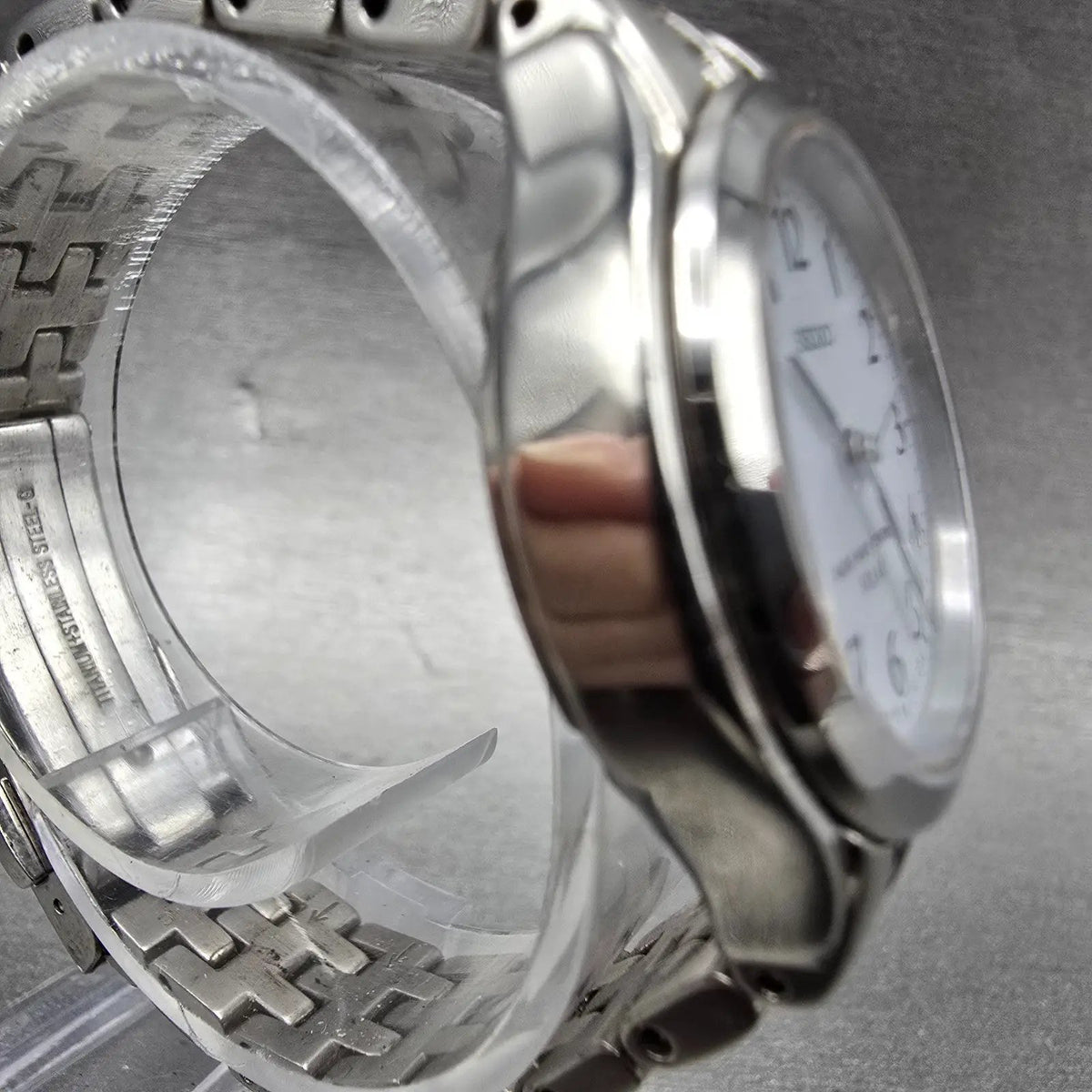 Seiko Solar Watch Women 29mm White Dial Silver Atomic Round 3B21-0AF0 READ!!!4