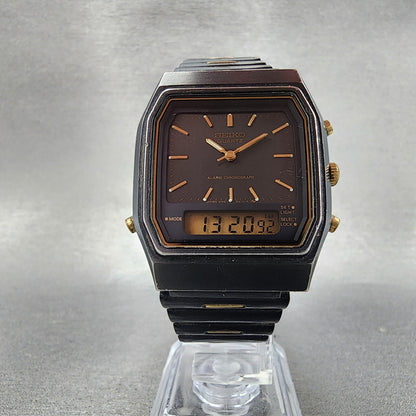 Seiko Watch Men 32mm Black Dial Black Tone Analog Digital H4615030 New Battery5