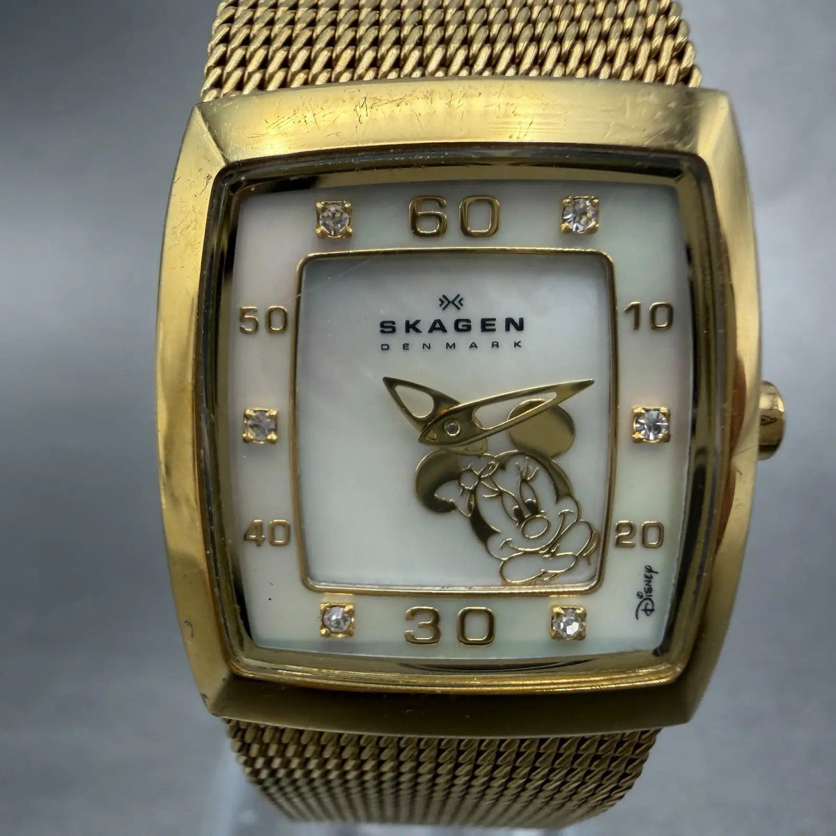 Skagen Minine Mouse Watch Women 21mm MOP Dial Rectangle D380XSGG New Battery GT1