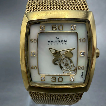 Skagen Minine Mouse Watch Women 21mm MOP Dial Rectangle D380XSGG New Battery GT1