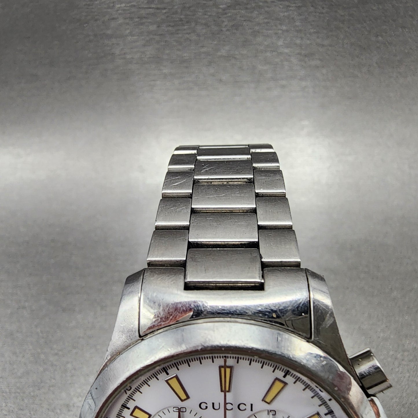 Gucci G-Timeless Chronograph Watch Men 39mm White Dial Steel Date Round New Batt