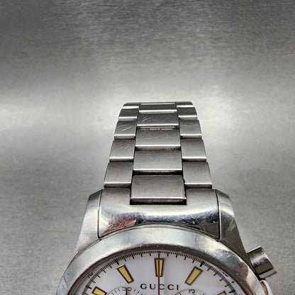 Gucci G-Timeless Chronograph Watch Men 39mm White Dial Steel Date Round New Batt