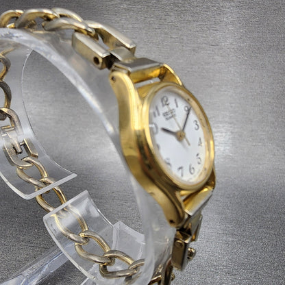 Seiko Watch Women 20mm White Dial Gold Tone Round 1N01-0E19 New Battery VTG