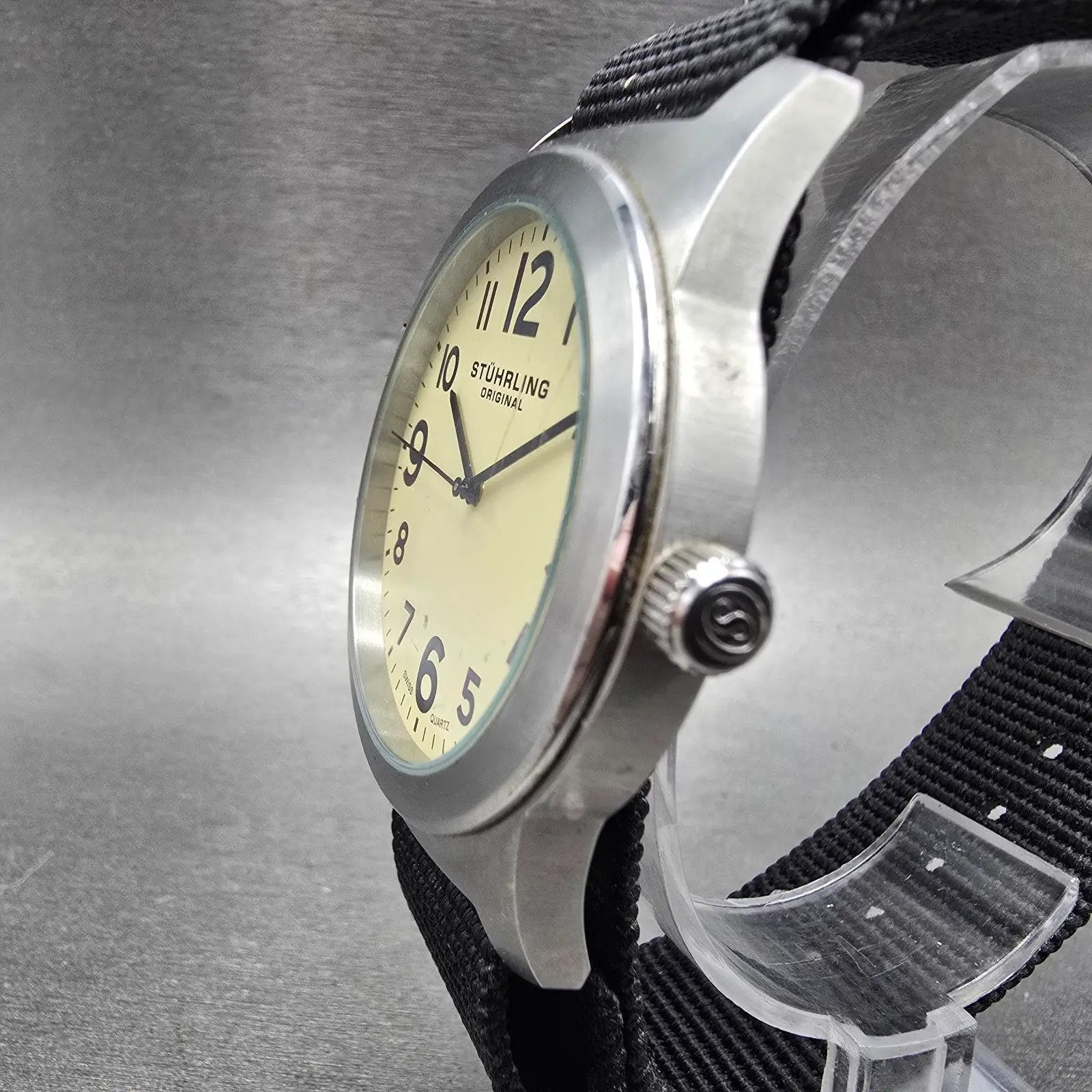Stuhrling Original Aviator Contrail Watch Men 42mm Cream Dial Steel New Battery2
