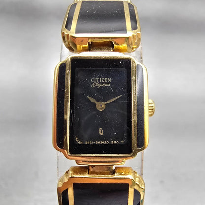 Citizen Elegance Watch Women 14mm Black Dial Two Tone Rectangle 5421 New Battery0