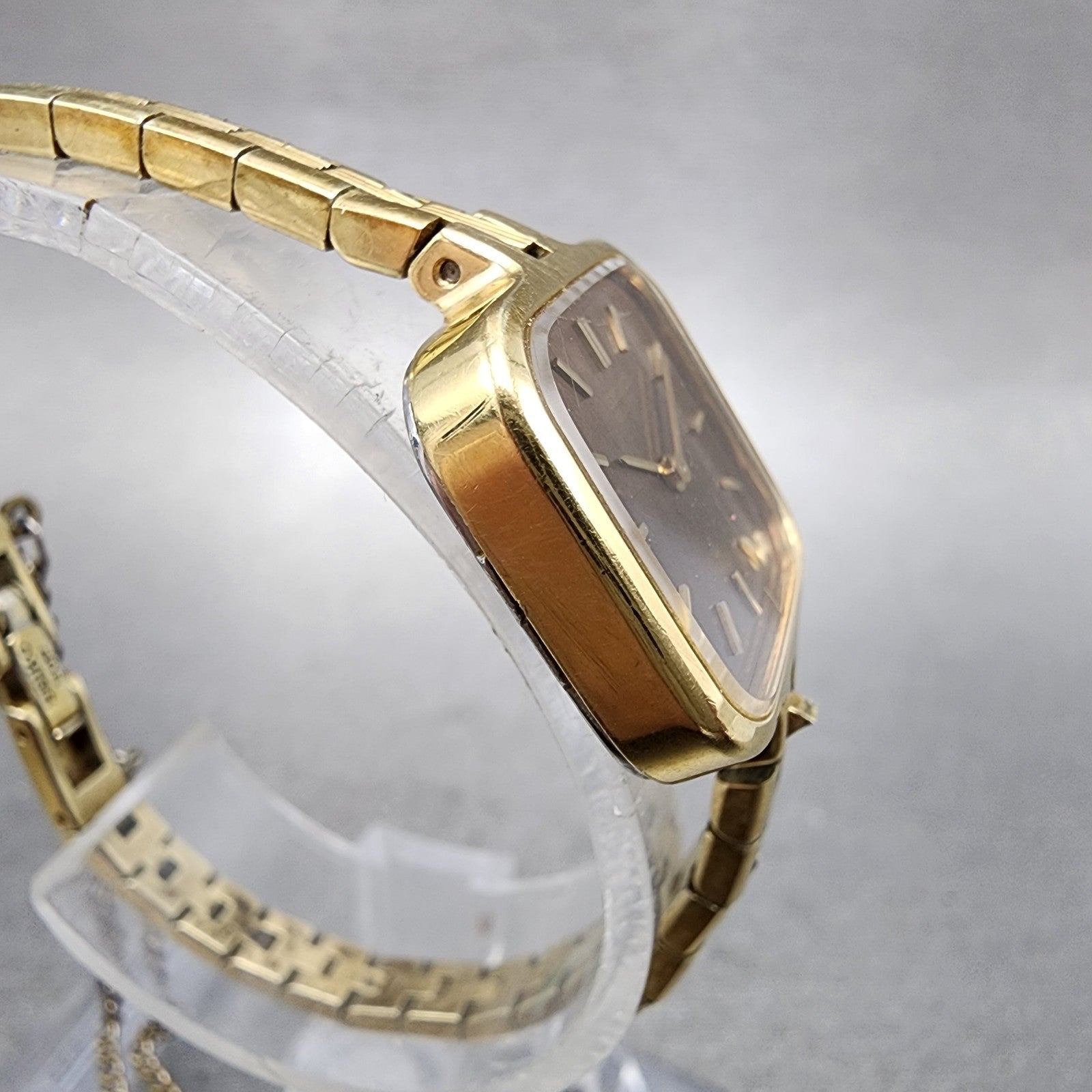 Seiko Watch Women 19mm Brown Dial Gold Tone Square 14005980 New Battery3