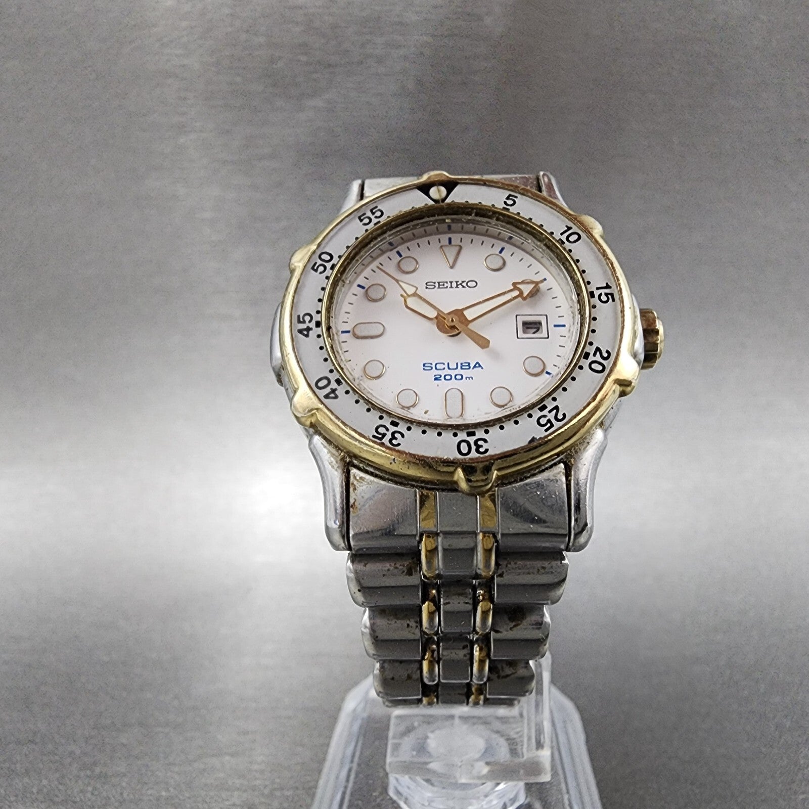 Seiko Diver Watch Women 31mm White Dial Two Tone Date Round 3E250A30 New Batt5