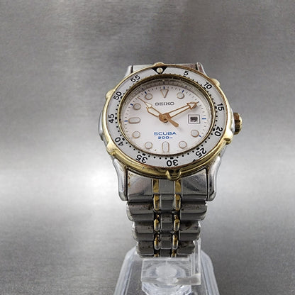 Seiko Diver Watch Women 31mm White Dial Two Tone Date Round 3E250A30 New Batt5